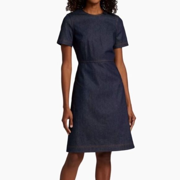 Lafayette 148NY MINIMALIST Fit-&-Flare Denim midi Dress Size 8 - Picture 7 of 13